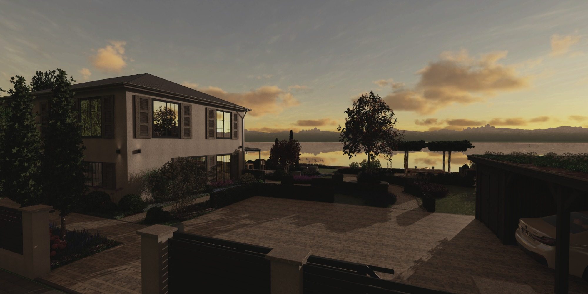 Moderne Gartenlandschaft am Bodenseeufer